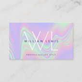 Paarse holografische monogram modern minimalistisc visitekaartje (Voorkant)