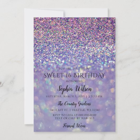 Paarse hologram Glitter Sweet 16 jaar Kaart (Voorkant)