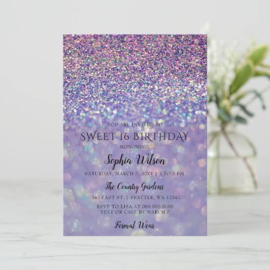 Paarse hologram Glitter Sweet 16 jaar Kaart (Staand voorkant)