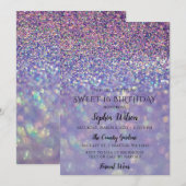 Paarse hologram Glitter Sweet 16 jaar Kaart (Voorkant / Achterkant)