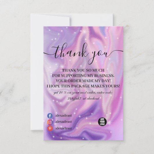 Paarse Holographic Color Shift Business Bedankkaart (Voorkant)