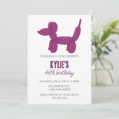 Paarse hond ballon dier verjaardagsfeestje kaart (Staand voorkant)