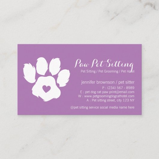 Paarse Hond Logo Hart Poot Visitekaartje (Voorkant)