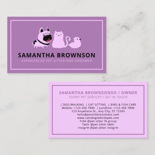 Paarse hond visitekaartje (Voorkant / Achterkant)
