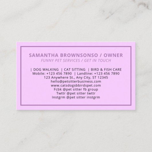 Paarse hond visitekaartje (Achterkant)