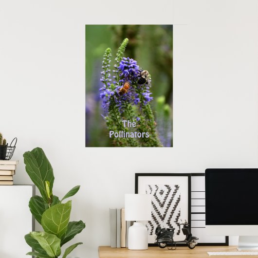 Paarse "HoneyBee" en "Bumblebee" Pollinators Poster (Thuiskantoor)
