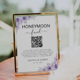 Paarse Honeymoon Fund QR Code Sign, bruiloft Kaart