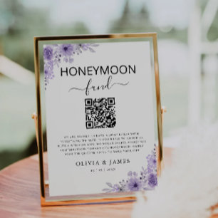 Paarse Honeymoon Fund QR Code Sign, bruiloft Kaart