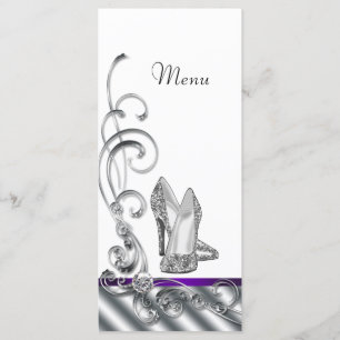 Paarse hooggehakte schoen menukaarten menu