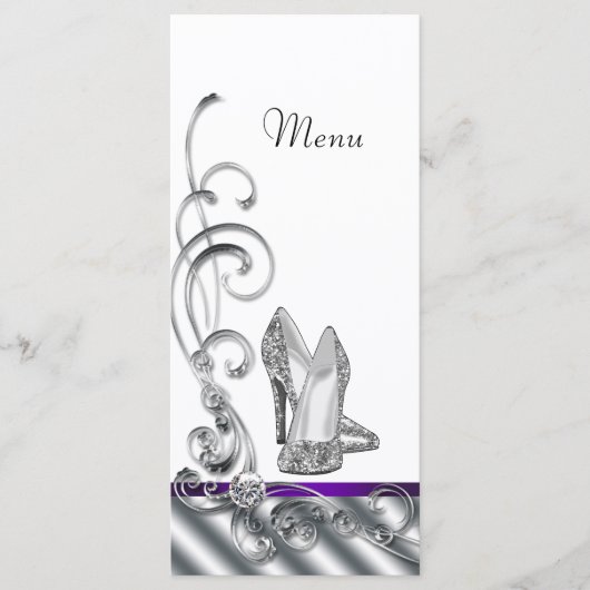 Paarse hooggehakte schoen menukaarten menu (Voorkant)