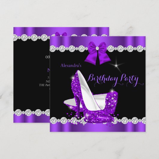 Paarse Hoogvlakte Birthday Party Kaart (Voorkant / Achterkant)