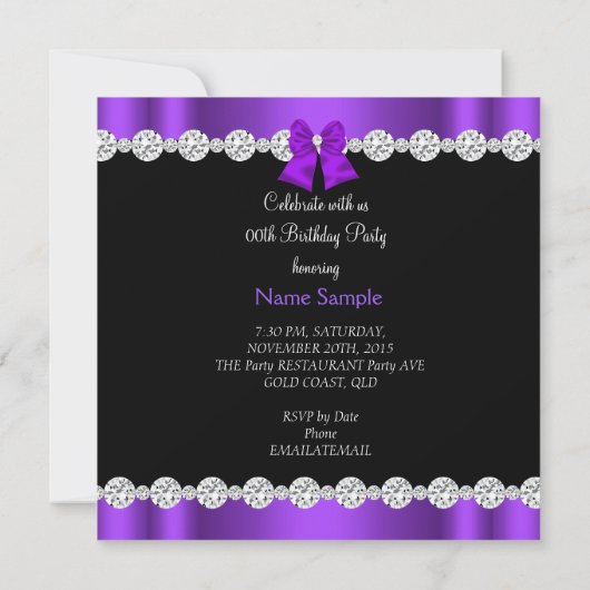 Paarse Hoogvlakte Birthday Party Kaart (Achterkant)