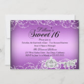 Paarse Hoorncarriage Princess Sweet 16 Invite Kaart (Voorkant)