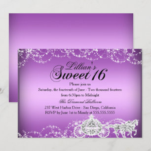 Paarse Hoorncarriage Princess Sweet 16 Invite Kaart