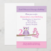 Paarse hoot Owl Girl Birthday Invitation (elke lee Kaart (Voorkant / Achterkant)