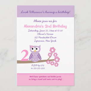 Paarse hoot Owl Girl Birthday Invitation (elke lee Kaart