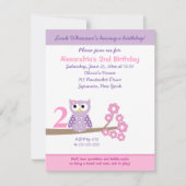 Paarse Hoot Owl Girl Birthday Invite 4.25 x 5.5 Kaart (Voorkant)