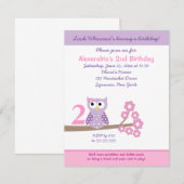 Paarse Hoot Owl Girl Birthday Invite 4.25 x 5.5 Kaart (Voorkant / Achterkant)