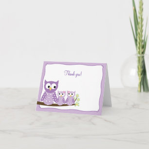 Paarse Hoot Owls Folded Bedankt voor je briefkaart