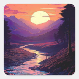 Paarse horizon over River Valley Latte Mok Vierkante Sticker