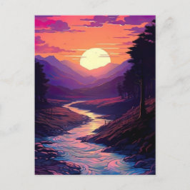 Paarse horizonten boven River Valley. Briefkaart