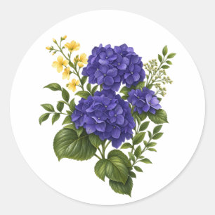 Paarse Hortensia Bloemsticker Ronde Sticker