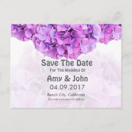 Paarse hortensia bruiloft bewaar de datum hortensi aankondigingskaart