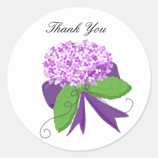 Paarse Hortensia Dank Je Ronde Sticker (Voorkant)