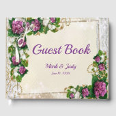 Paarse hortensia en kant bruiloft gastenboek (Voorkant)