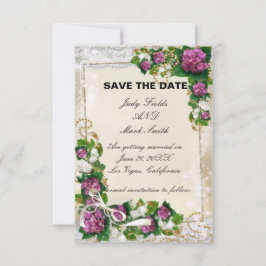Paarse Hortensia en Kant Save The Date Kaart