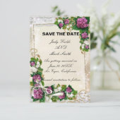 Paarse Hortensia en Kant Save The Date Kaart (Staand voorkant)