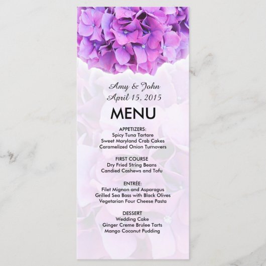 Paarse hortensia huwelijksmenu hortensia4 menu (Voorkant)