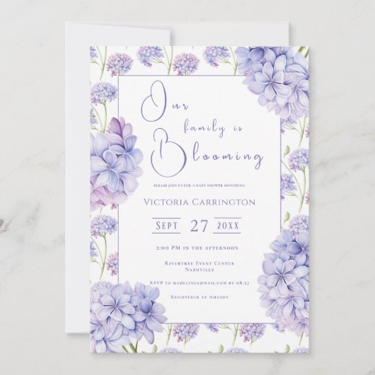 Paarse hortensia Onze familie is bloeiende Baby Kaart (Voorkant)