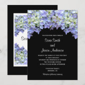 Paarse hortensia op zwarte achtergrond bruiloft kaart (Voorkant / Achterkant)