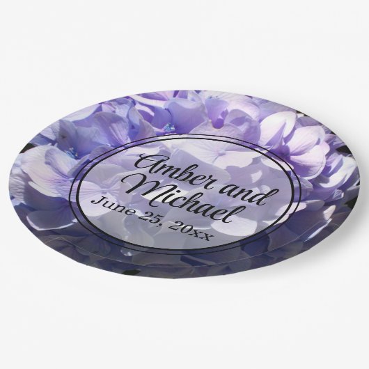 Paarse hortensia paarse bloem paarse bloem papieren bordje (Gekanteld)