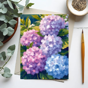 Paarse Hortensia Struik   Bloemenschildering in Wa Briefkaart