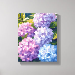 Paarse Hortensia Struik   Bloemenschildering in Wa Canvas Afdruk