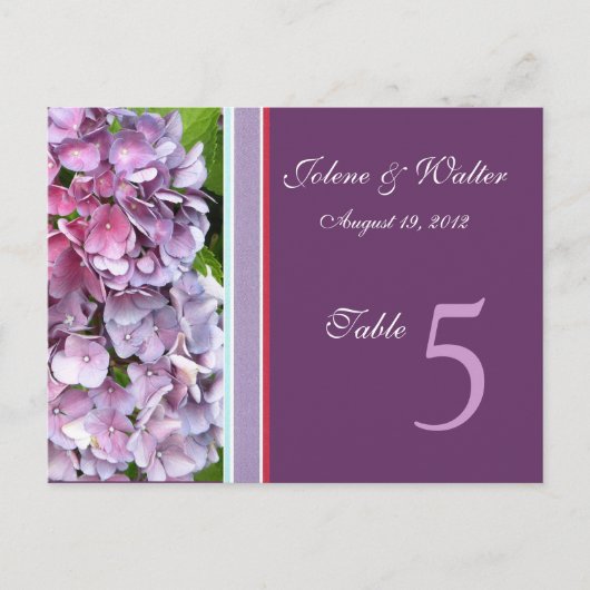 Paarse Hortensia Tafelnummer Kaart (Voorkant)