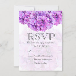 Paarse hortensia trouw RSVP kaart
