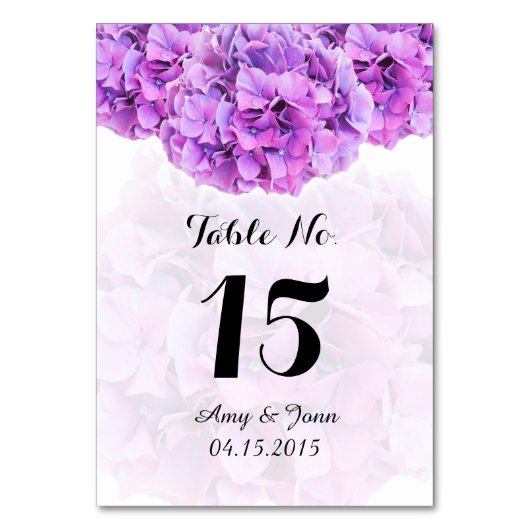 Paarse hortensia trouwtafel nummers hortensia4 kaart (Voorkant)