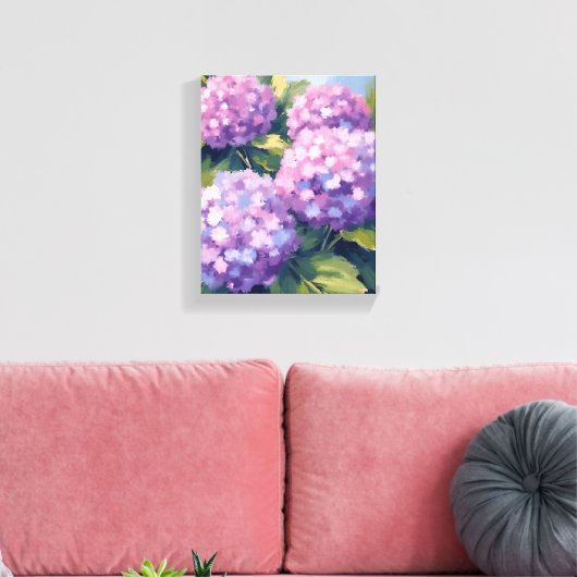 Paarse Hortensia's Bloemen Waterverf Schilderij Canvas Afdruk (Insitu (Woonkamer))