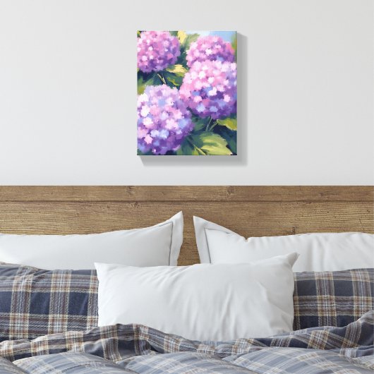 Paarse Hortensia's Bloemen Waterverf Schilderij Canvas Afdruk (Insitu (Slaapkamer))