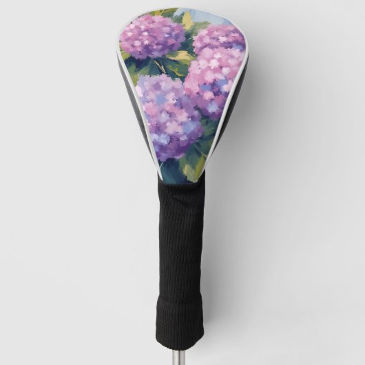Paarse Hortensia's Bloemen Waterverf Schilderij Golfheadcover (Voorkant)