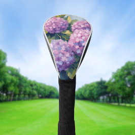Paarse Hortensia's Bloemen Waterverf Schilderij Golfheadcover