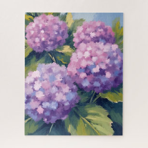 Paarse Hortensia's Bloemenschildering in Waterverf Legpuzzel