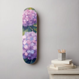 Paarse Hortensia's Bloemenschildering in Waterverf Persoonlijk Skateboard