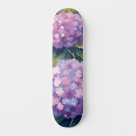 Paarse Hortensia's Bloemenschildering in Waterverf Persoonlijk Skateboard