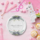 Paarse hortensia's Eucalyptus Papieren Bordje (Feest)