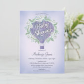 Paarse Hot Air Ballon Baby shower Uitnodiging (Staand voorkant)