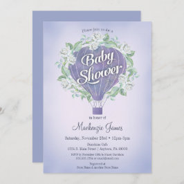 Paarse Hot Air Ballon Baby shower Uitnodiging